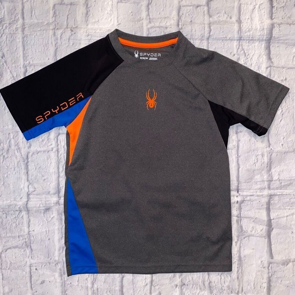 Spyder Youth boys M short sleeve Crewneck t-shirt grey black & orange